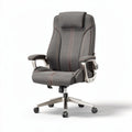 Ergonomic office chair with adjustable headrest and gray fabric upholstery