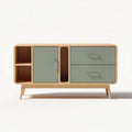 Modern wooden sideboard with green doors and two drawers 120 x 40 x 60cm