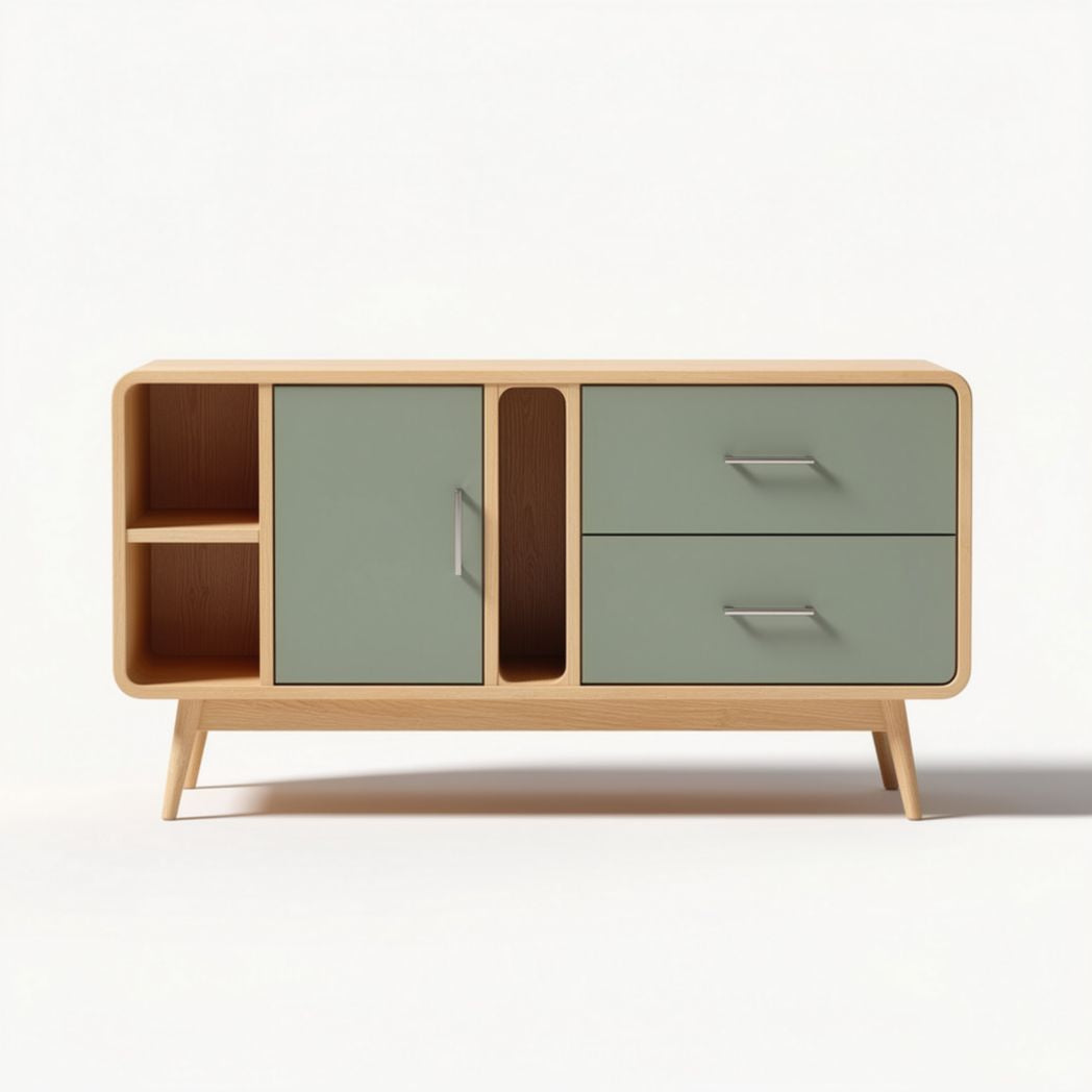 Modern wooden sideboard with green doors and two drawers 120 x 40 x 60cm
