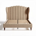 Upholstered platform bed frame with tufted headboard in light beige 150 x 200 x 120cm