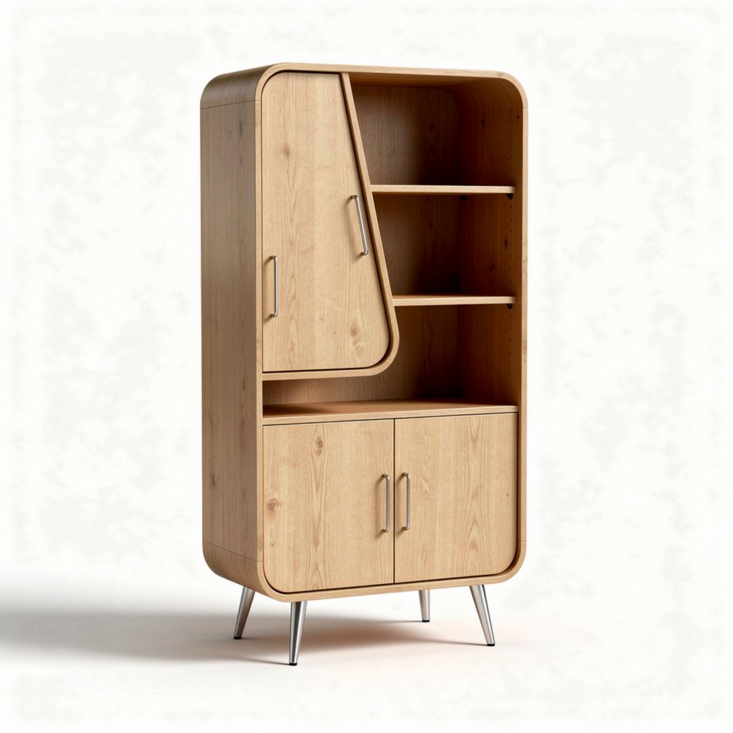 Wooden storage cabinet with tapered legs and adjustable shelves 80 x 40 x 160cm