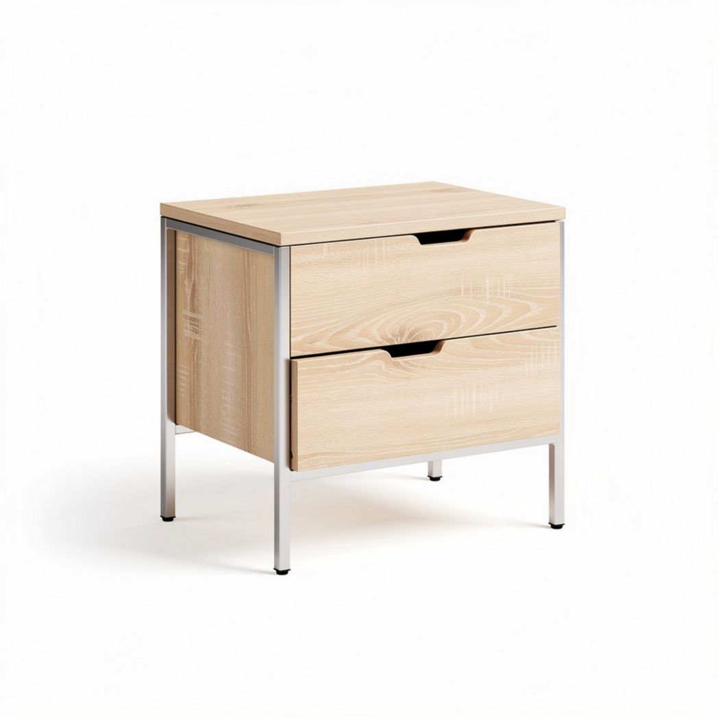 Wooden nightstand with metal legs and two drawers 45 x 40 x 50cm