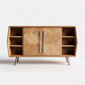 Wooden media console with shelving and metal legs 120 x 40 x 70cm