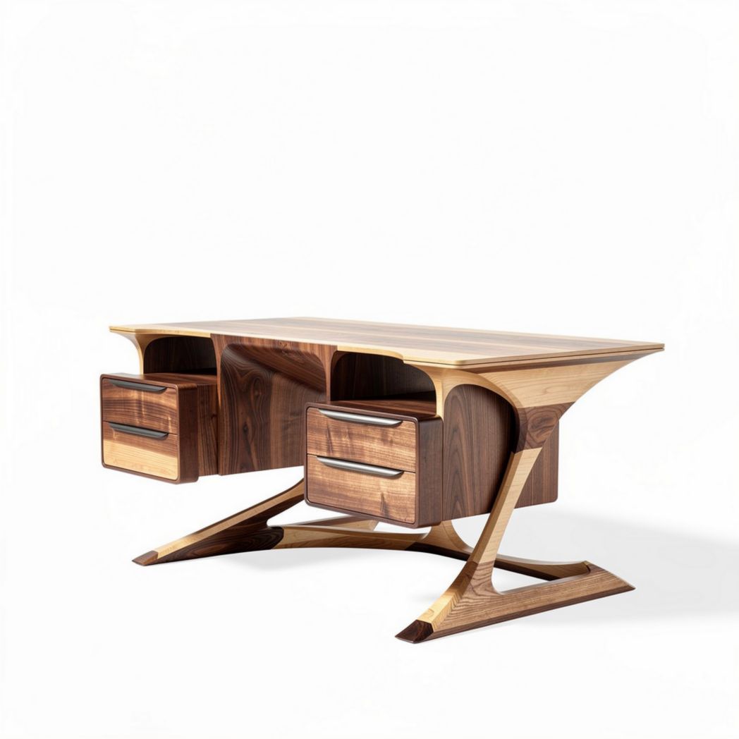 Walnut and maple desk with two drawers dimensions 150 x 80 x 75cm