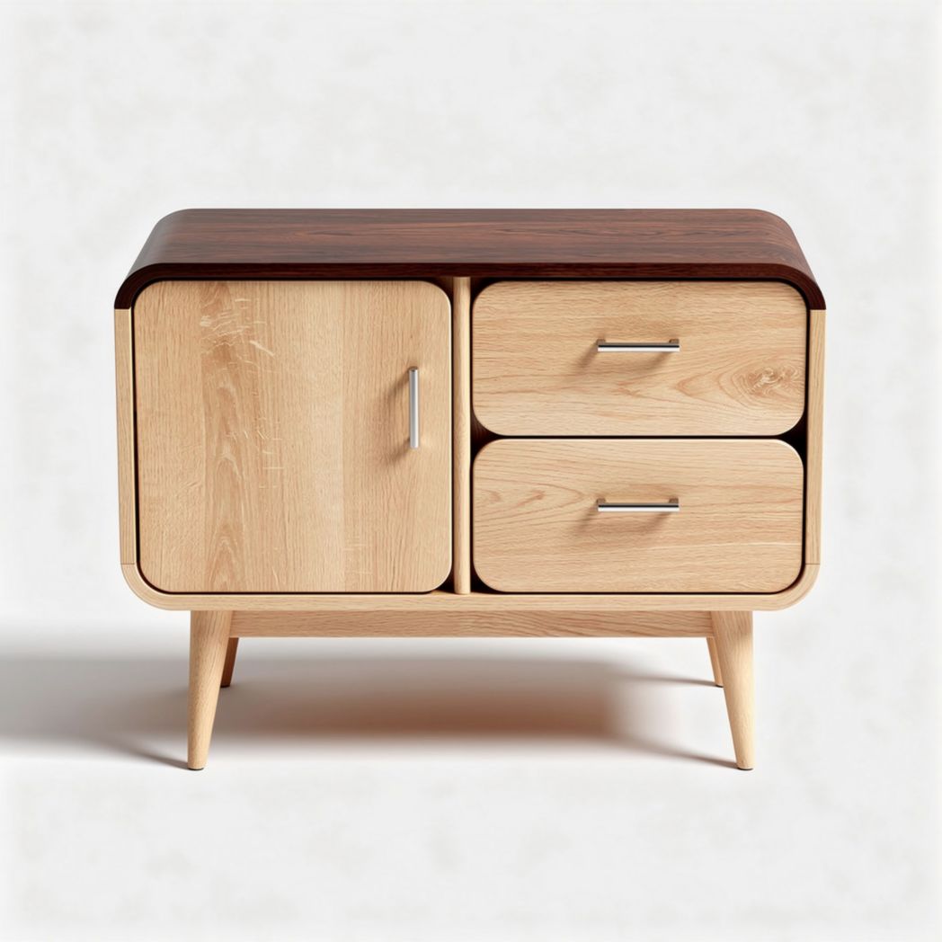 Wooden nightstand with two drawers and one cabinet in natural finish 60 x 40 x 45cm