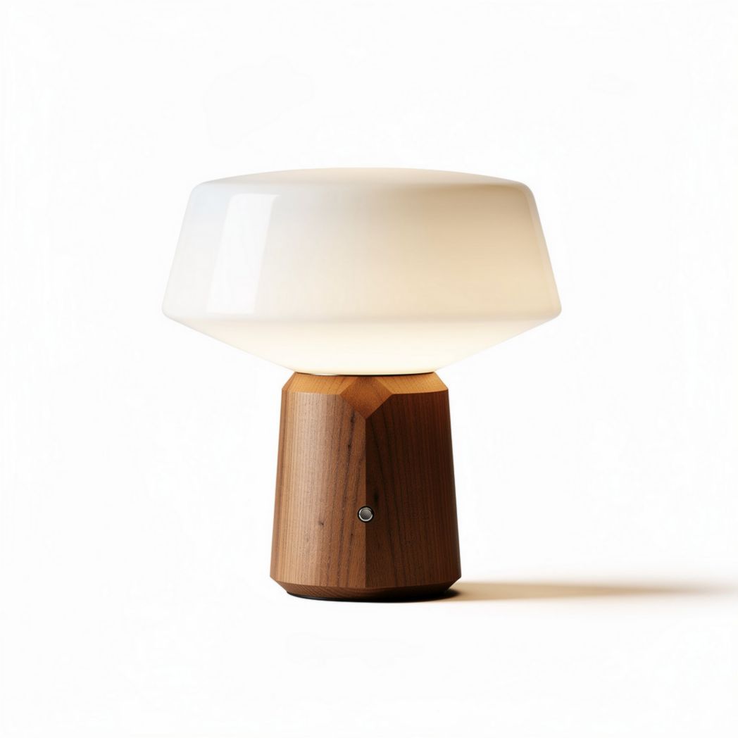 Wooden base table lamp with frosted glass shade 20 x 20 x 30cm