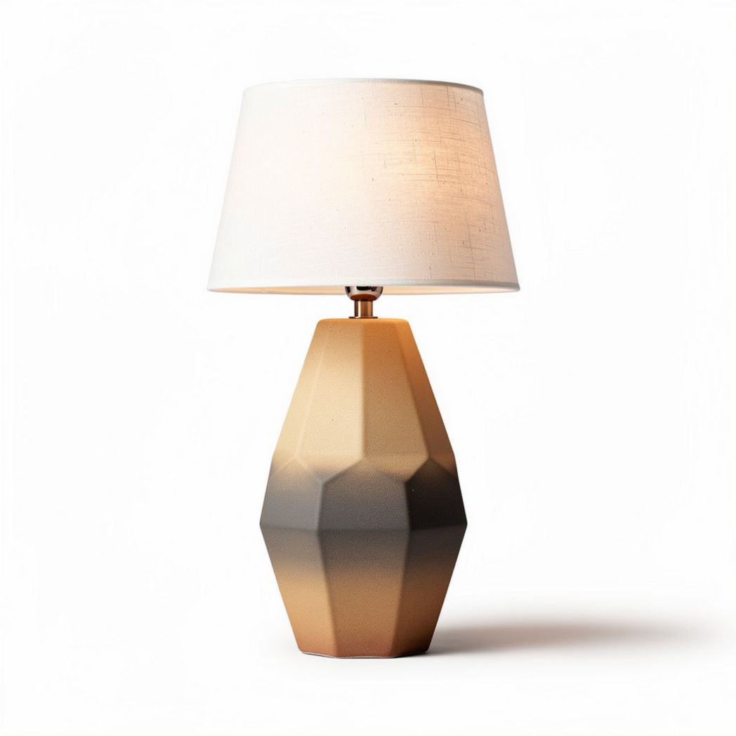 Geometric table lamp with fabric shade in beige and white color 20 x 20 x 45cm