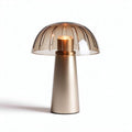 Glass mushroom-shaped table lamp with metal base and warm light 25 x 25 x 35cm