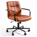 Brown leather office chair with adjustable height and rolling wheels 60 x 60 x 90cm